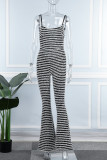 Black Sexy Casual Street Striped Backless Spaghetti Strap Regular Jumpsuits