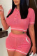 Pink Sportswear Solid Hollowed Out Pocket Buttons Turndown Collar Short Sleeve Two Pieces