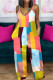 Colour Casual Print Patchwork Pocket Spaghetti Strap Straight Jumpsuits