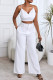 White Casual Solid Backless Spaghetti Strap Sleeveless Two Pieces
