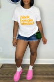 White Casual Letter Print Basic O Neck T-Shirts