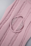 Pink Sexy Solid Hollowed Out O Neck Sleeveless Dress Dresses