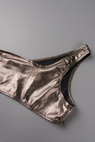 Silver Sexy Solid Hollowed Out Backless Swimwears