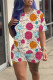 Tangerine Red Casual Print Patchwork O Neck Short Sleeve Two Pieces
