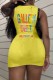 Yellow Casual Letter Print Basic O Neck Vest Dress Dresses