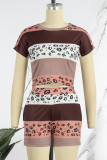Multicolor Casual Print Patchwork O Neck Short Sleeve Two Pieces
