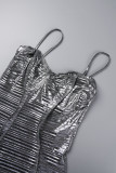 Silver Sexy Solid Backless Spaghetti Strap Long Dress Dresses
