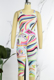 Colour Casual Print Basic U Neck Sleeveless Two Pieces