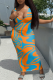 Multicolor Street Print Patchwork U Neck One Step Skirt Dresses