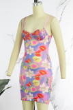 Colour Sexy Print Backless Spaghetti Strap Sleeveless Dress Dresses