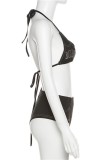 Black Sexy Embroidery Bandage Patchwork Backless Swimwears (Without Paddings)