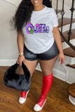 White Casual Letter Print Basic O Neck T-Shirts