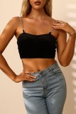 Black Sexy Casual Solid Chains Backless Spaghetti Strap Tops