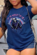 Navy Blue Casual Daily Print Skull Patchwork O Neck T-Shirts