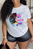 White Casual Print Basic O Neck T-Shirts