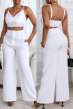 White Casual Solid Backless Spaghetti Strap Sleeveless Two Pieces