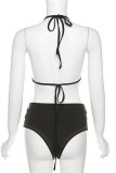 Black Sexy Embroidery Bandage Patchwork Backless Swimwears (Without Paddings)