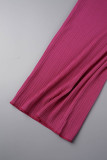 Rose Red Sexy Casual Solid Backless V Neck Regular Jumpsuits