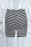Black Casual Striped Patchwork Skinny High Waist Conventional Patchwork Shorts