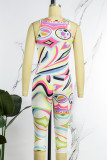 Colour Casual Print Basic U Neck Sleeveless Two Pieces