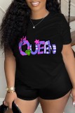 White Casual Letter Print Basic O Neck T-Shirts