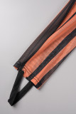 Khaki Casual Street Sportswear Striped See-through Skinny Mid Waist Pencil Positioning Print Bottoms