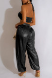 Gold Sexy Solid Hollowed Out Backless Strap Design Halter Regular Jumpsuits