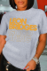 Grey Casual Daily Print Patchwork Letter O Neck T-Shirts
