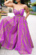 Purple Fashion Sexy Print Backless Strapless Sleeveless Two Pieces