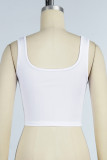 White Casual Print Basic U Neck Tops