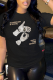 Black Casual Vintage Print Patchwork Letter O Neck T-Shirts