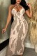 Khaki Sexy Print Backless Spaghetti Strap Sleeveless Dress Dresses