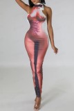 Multicolor Sexy Print Turtleneck Long Dress Dresses