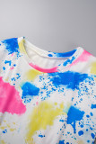 Multicolor Casual Print Tie Dye Basic O Neck Short Sleeve Two Pieces