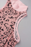 Pink Sexy Print See-through Turtleneck Sleeveless Dress Dresses