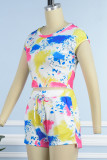 Multicolor Casual Print Tie Dye Basic O Neck Short Sleeve Two Pieces