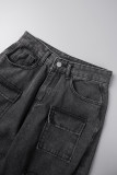 Black Casual Solid Ripped High Waist Regular Denim Jeans