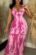 Pink Sexy Print Backless Spaghetti Strap Sleeveless Dress Dresses