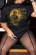 Black Street Vintage Print Patchwork O Neck T-Shirts