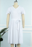 White Casual Solid Patchwork V Neck Short Sleeve Dress Dresses