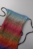 Multicolor Sexy Street Party Gradual Change Geometric Frenulum Halter One Step Skirt Dresses