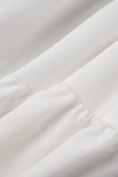 White Casual Solid Basic Turndown Collar Long Sleeve Two Pieces