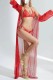 Red Sexy Print Frenulum Backless Swimsuit Three Piece Set (With Paddings)