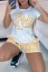 Yellow Casual Print Letter O Neck Short Sleeve Two Pieces