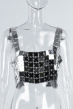 Silver Sexy Solid Patchwork Backless Square Collar Tops