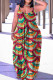 Orange Red Sexy Casual Print Backless Spaghetti Strap Long Dress Dresses