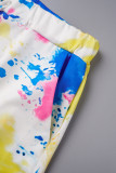 Multicolor Casual Print Tie Dye Basic O Neck Short Sleeve Two Pieces