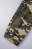 Camouflage Casual Camouflage Print Patchwork Zipper Collar Regular Jumpsuits
