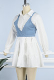 White Casual Solid Basic Turndown Collar Long Sleeve Two Pieces