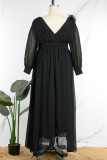 Black Sexy Casual Elegant Formal Solid Slit Fold Princess Plus Size Dresses